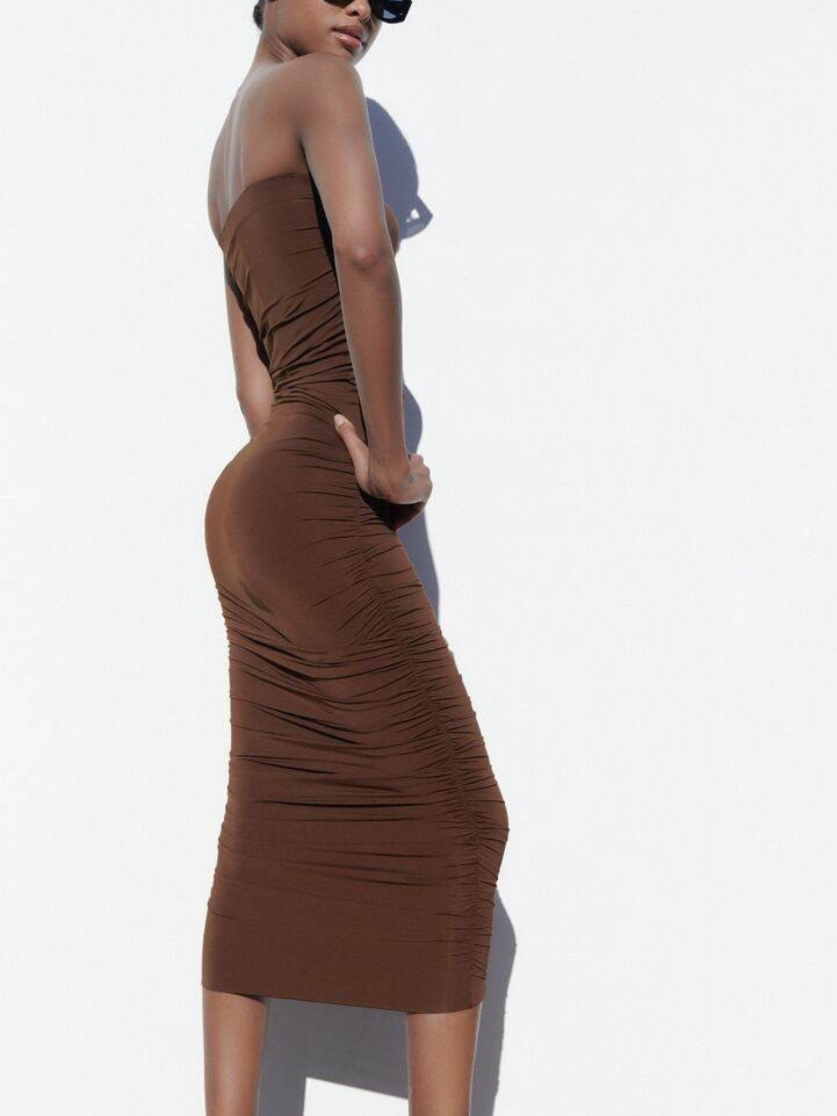 BANDEAU RUCHED MIDI DRESS