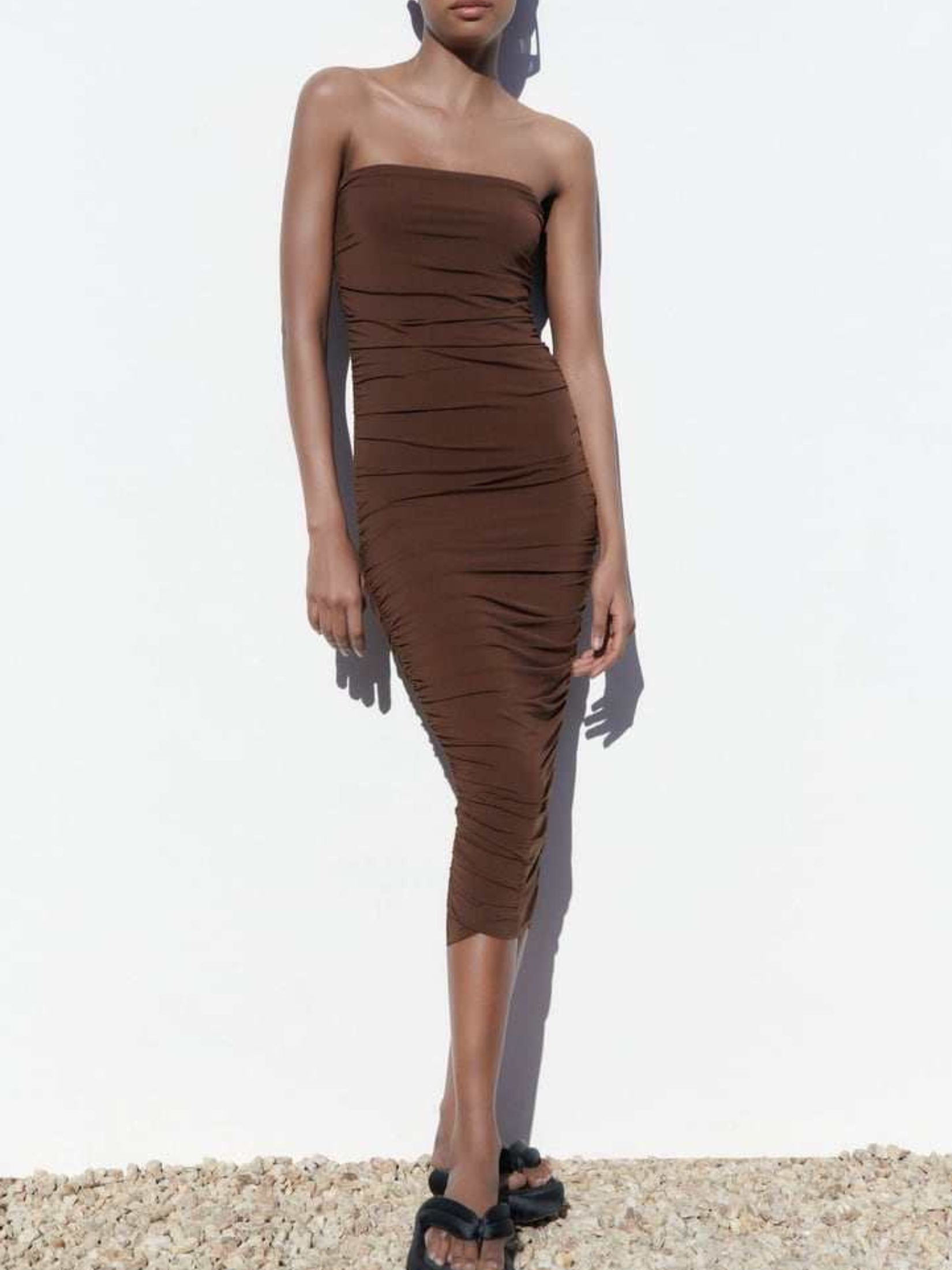 BANDEAU RUCHED MIDI DRESS