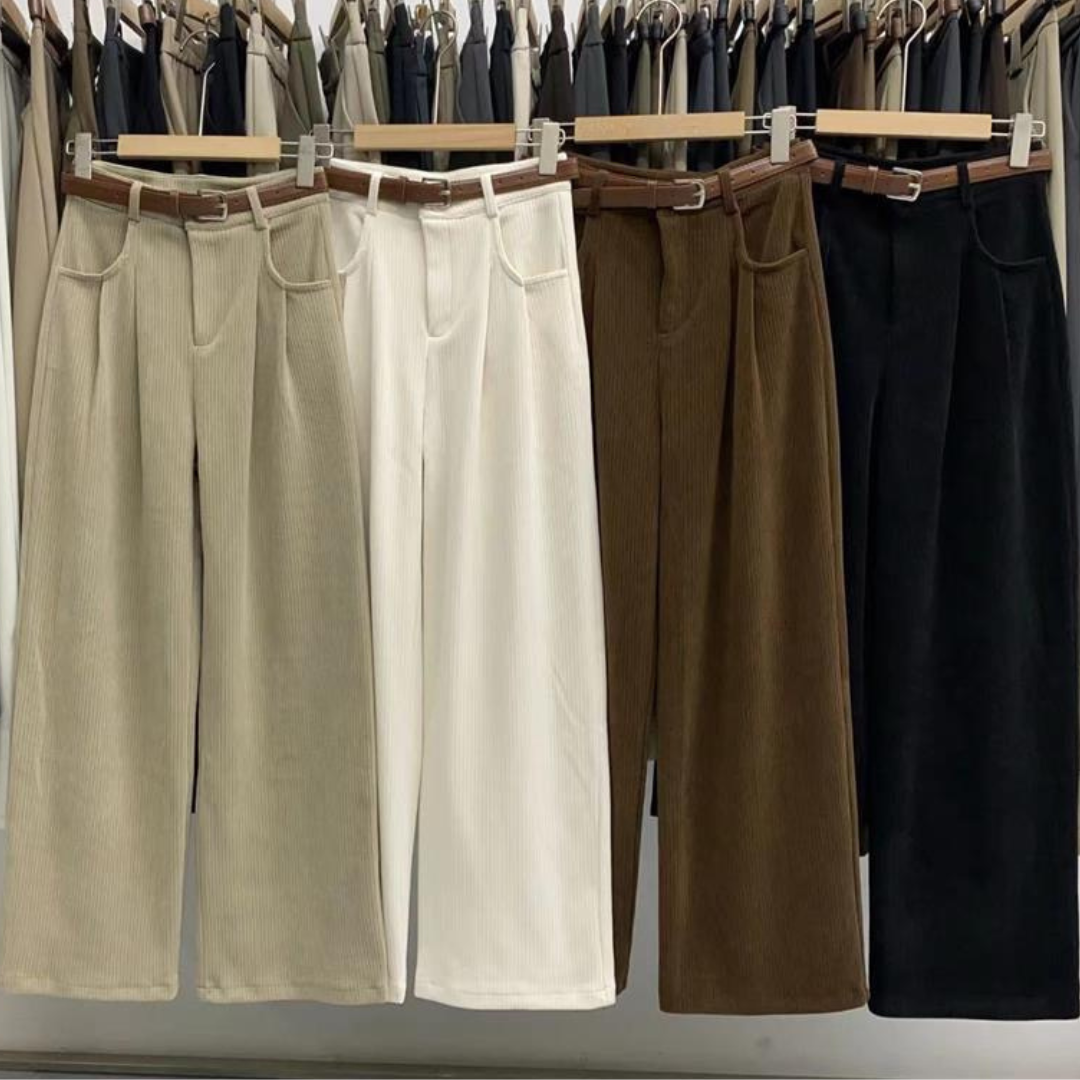 CORDUROY BELTED WIDE-LEG PANTS