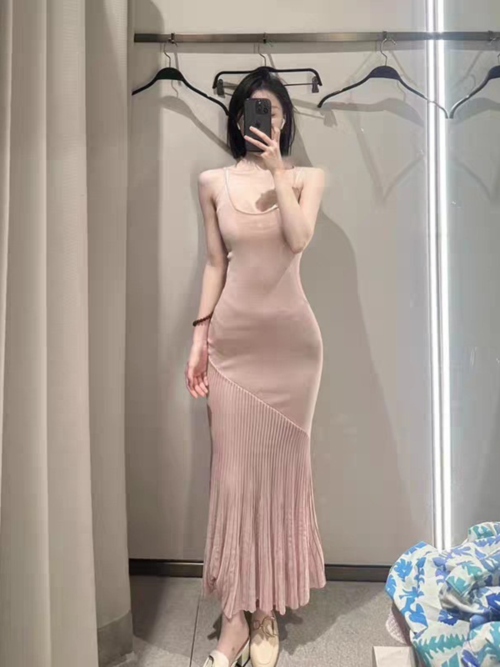 SPAGHETTI STRAP PINK KNITTED DRESS