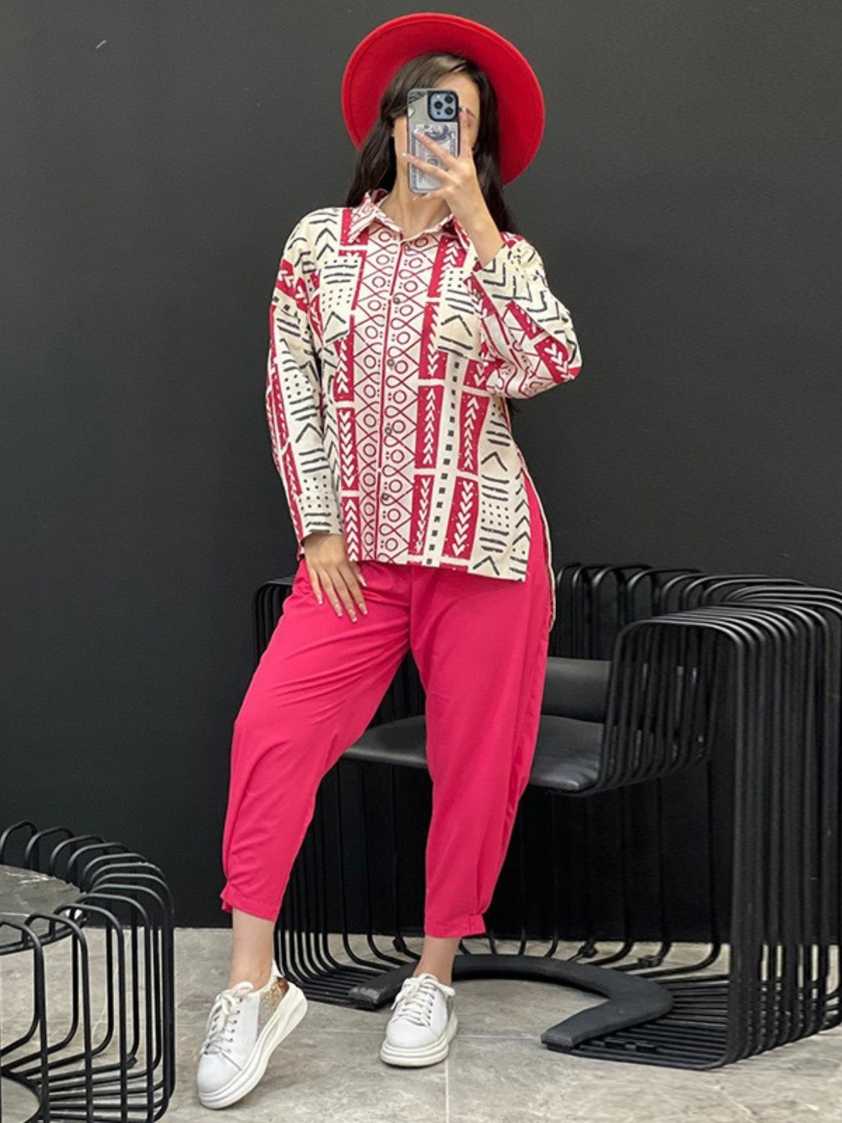 WOMEN'S LONG SLEEVE SHIRTS BEAMED FEET HAREM PANTS TWO-PIECE SET