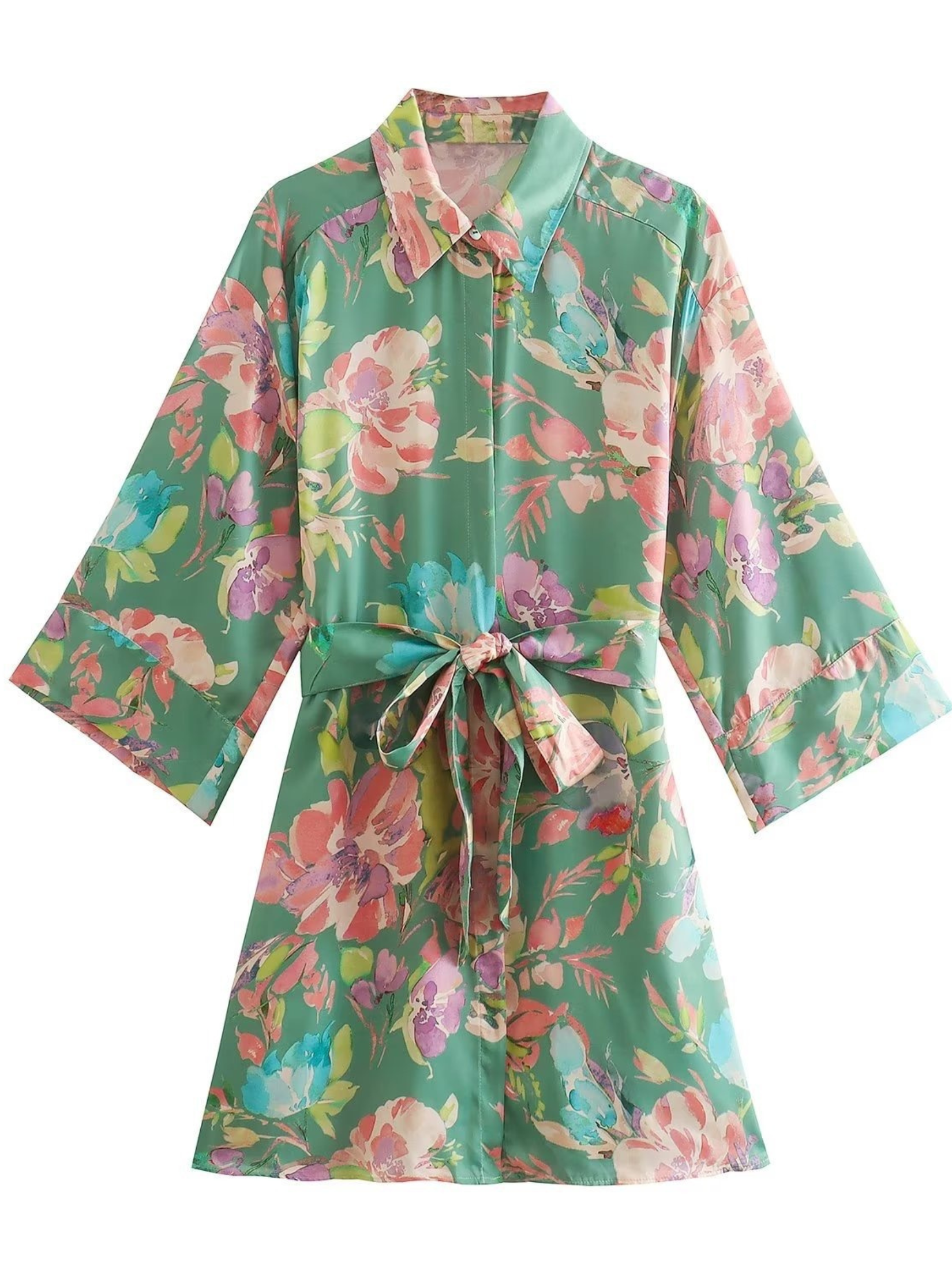 PRINTED SATIN SHIRT DRESS