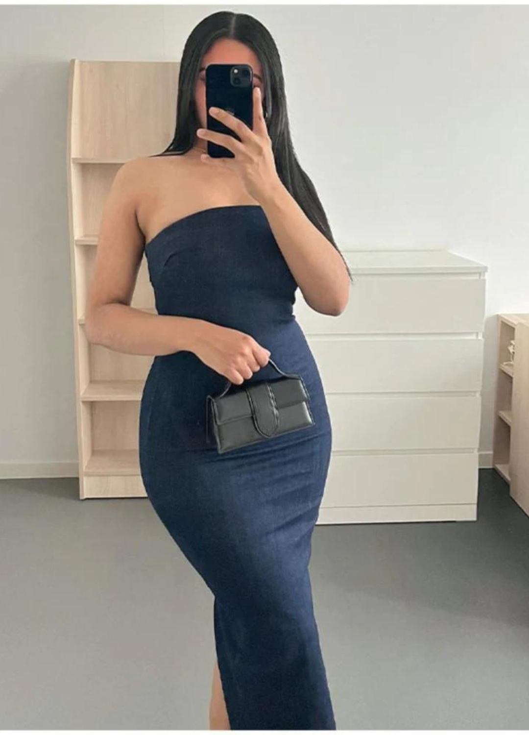 ELEGANT SPLIT OFF SHOULDER DENIM MAXI DRESSES WOMEN