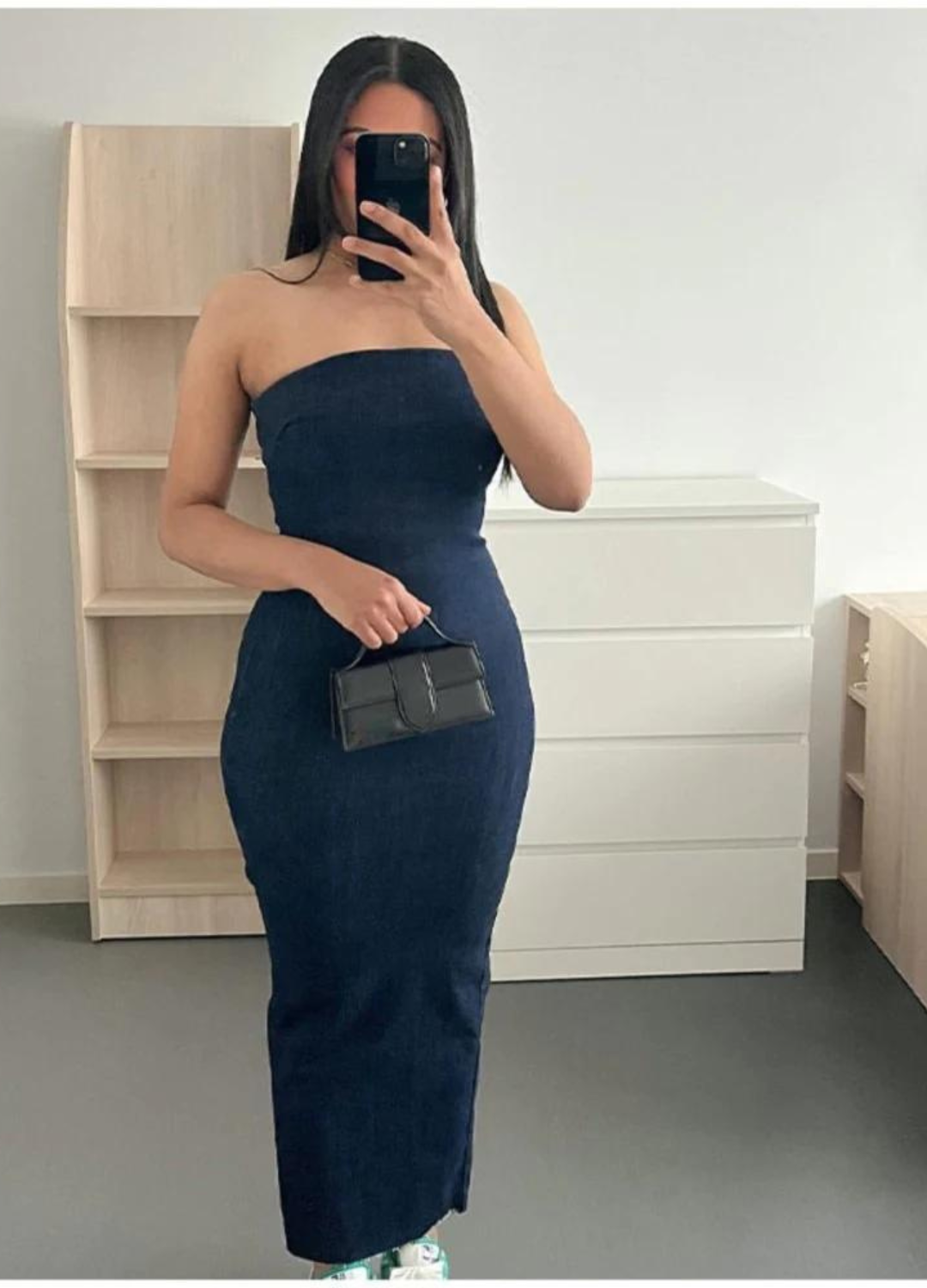 ELEGANT SPLIT OFF SHOULDER DENIM MAXI DRESSES WOMEN