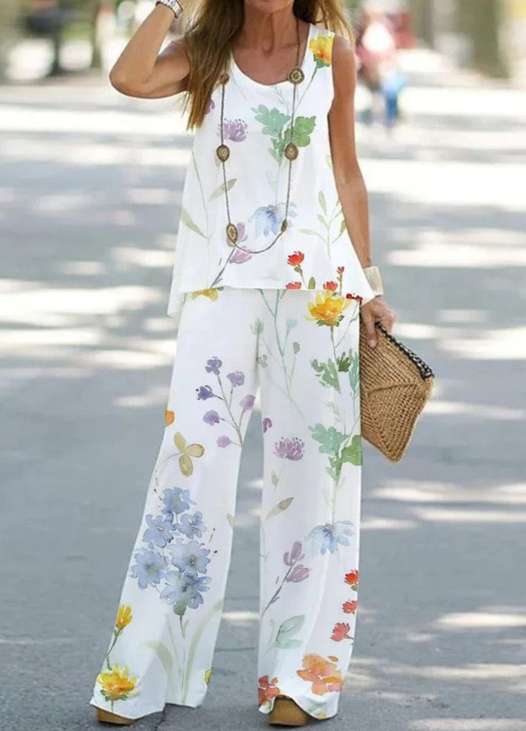 CASUAL PRINTED VEST SLEEVELESS TOP LOOSE WIDE LEG